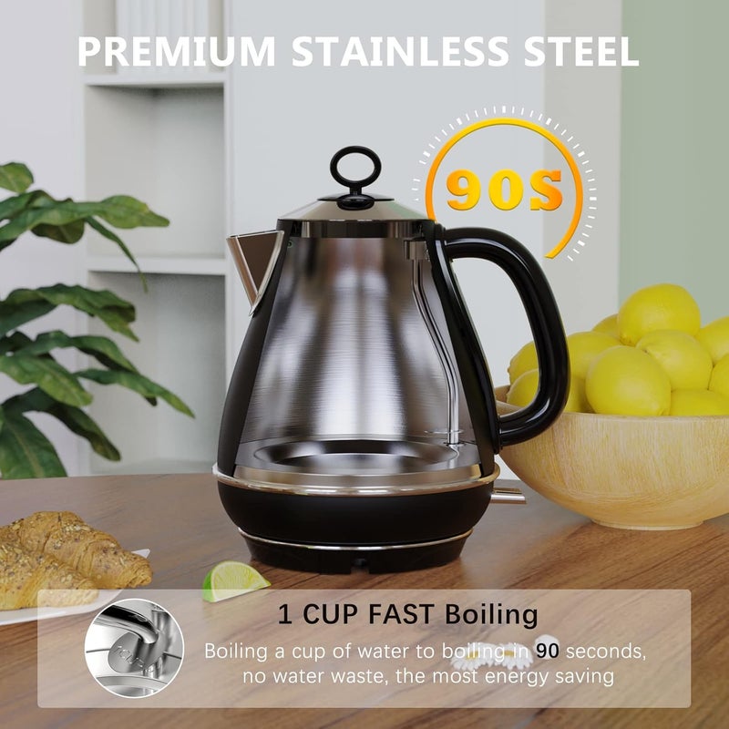 evoloop 1.7L Electric Kettles, BPA Free Tea Kettle, Hot Water Boiler Heater, Stainless Steel Teapot, Auto Shut-Off & Boil-Dry Protection, 120V/1500W (Black) - Image 3